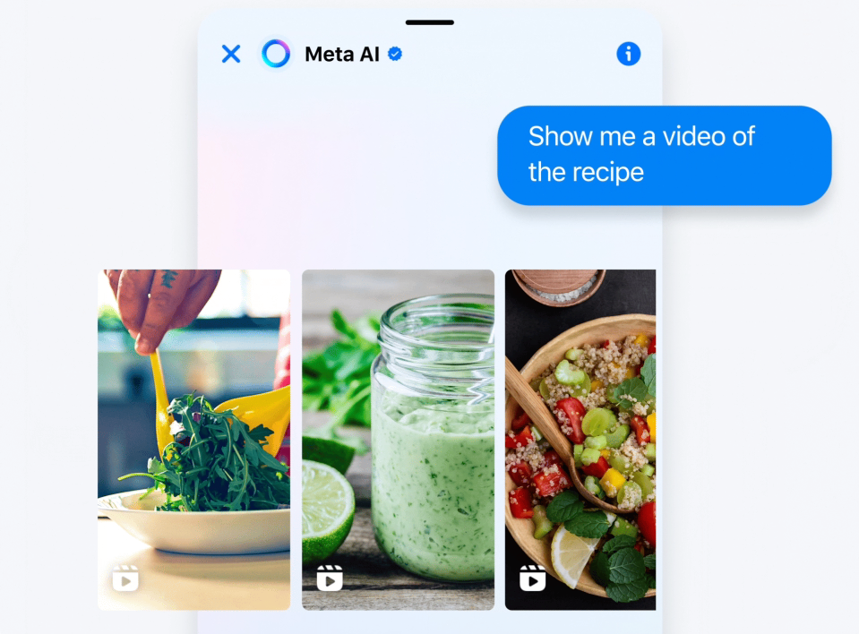 Meta AI|除了文字答覆外,Meta亦可提供圖像及影片。