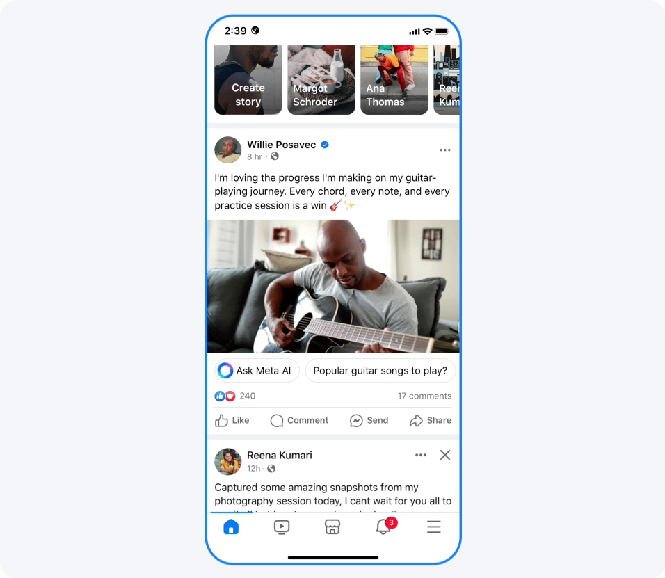 Meta AI|在Facebook Feed根據內容,直接進行查詢。