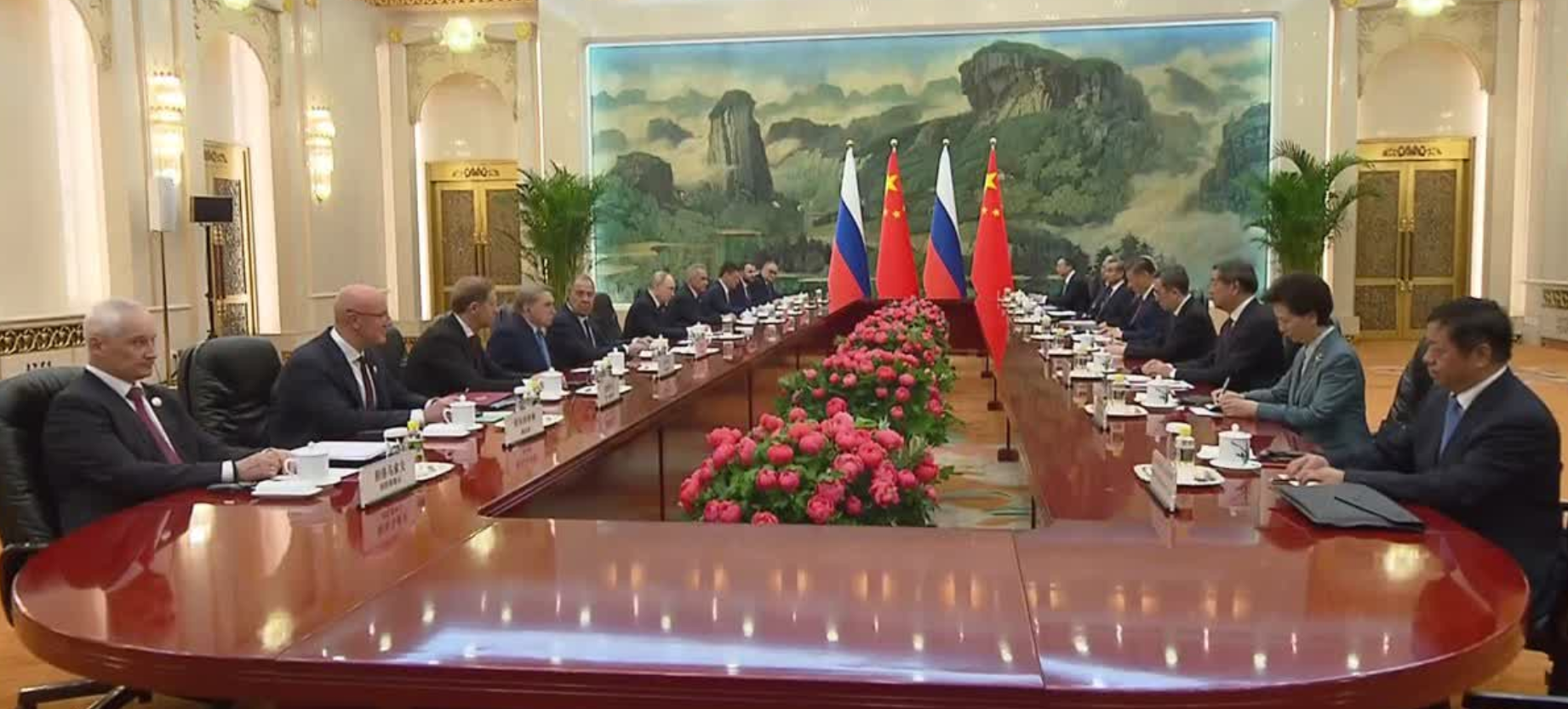 雙方檢閱儀仗隊後,習近平同普京舉行小範圍會談(影片截圖)