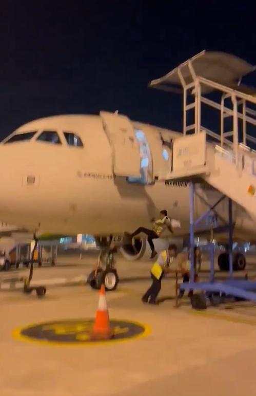 地勤人員退出機門時踏空,整個人從高處墮下,背部落地。(X)