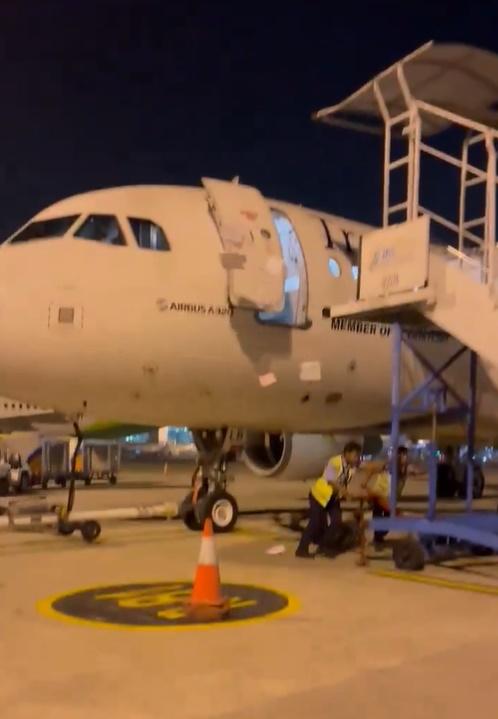 地勤人員退出機門時踏空,整個人從高處墮下,背部落地。(X)