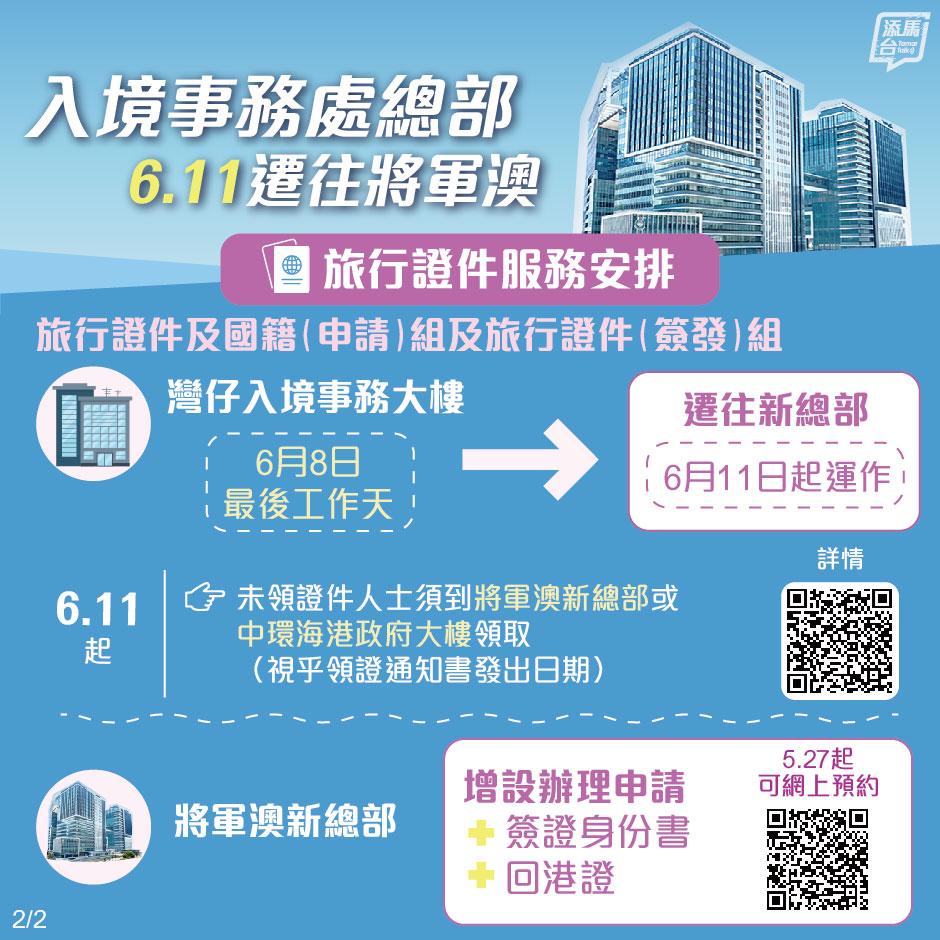 入境處將軍澳新總部,在6月11日遷往將軍澳。(添馬台FB)