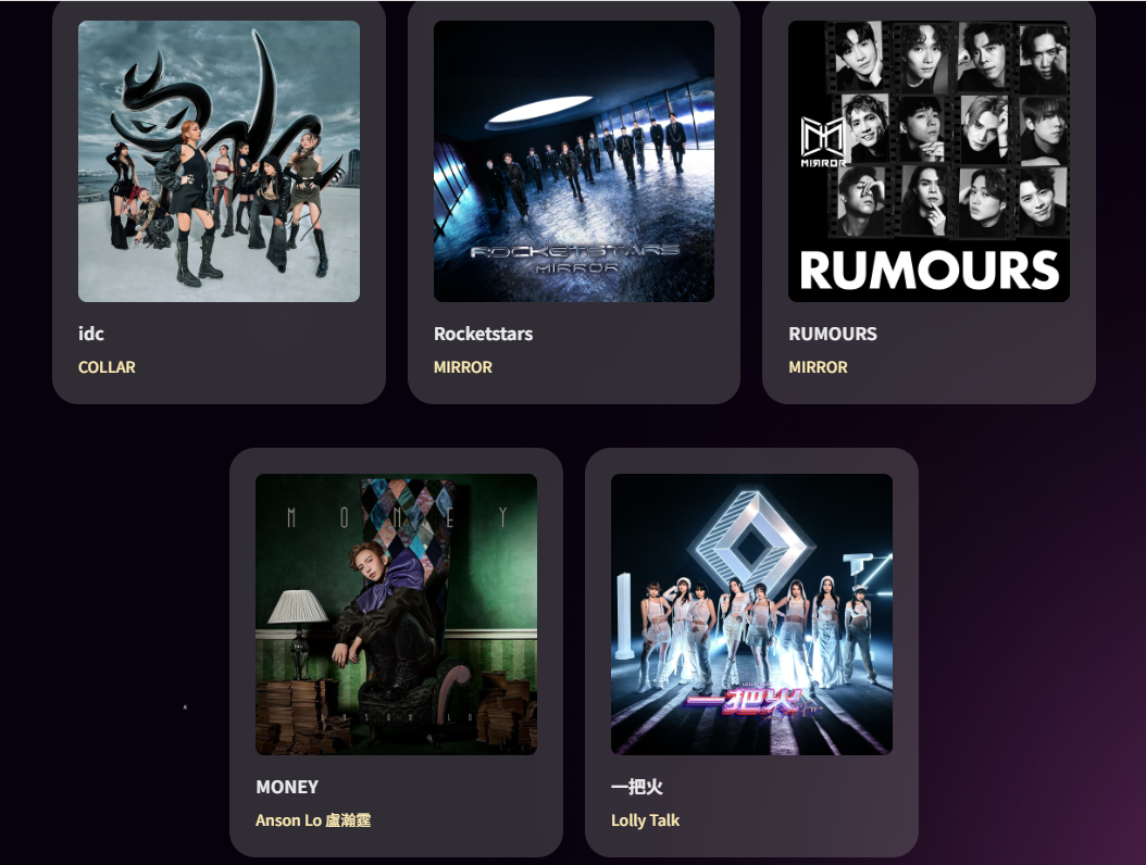 《CHILL CLUB 推介榜》跳唱歌曲五強,idc、RUMOURS、MONEY、一把火、Rocketstars