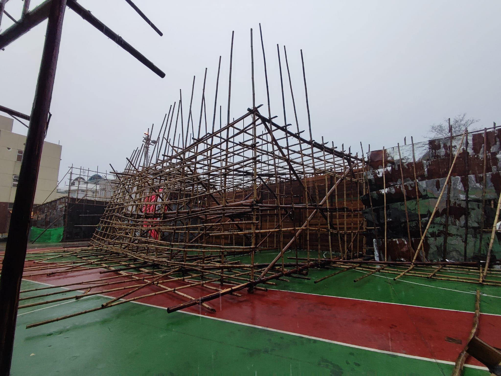 長洲太平清醮|強風「冧包山」棚架倒塌無人傷(Don Lee/Living Cheung Chau 活力長洲FB)