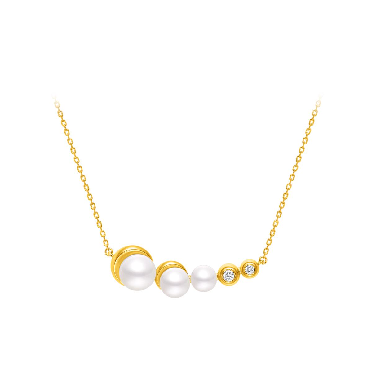 母親節禮物推介2024|周大福 至真系列 LUNA 玥 18K黃色黃金美鑽珍珠項鍊 $5,980起