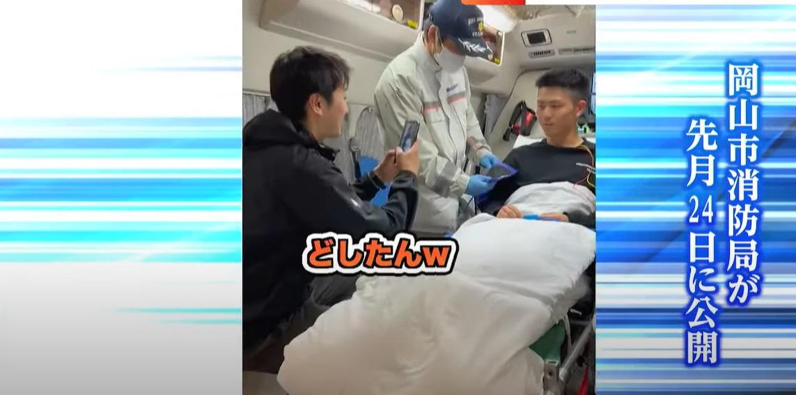 岡山消防局隊員做救護車打卡案件重演。(互聯網)