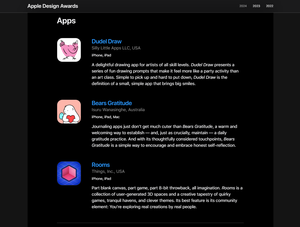 在Apple的Developer App網頁上有完整入圍名單。