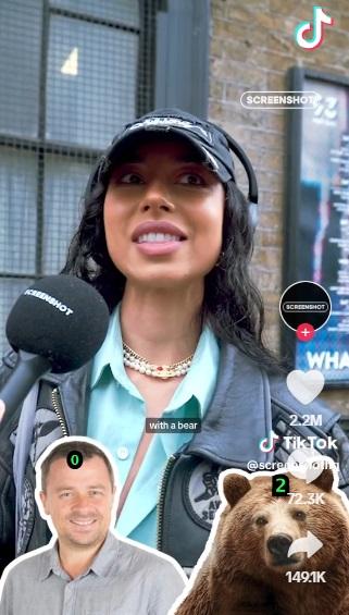 TikTok有街頭訪問女性,問她們若在森林落單,寧願遇上陌生男還是野熊。(互聯網)