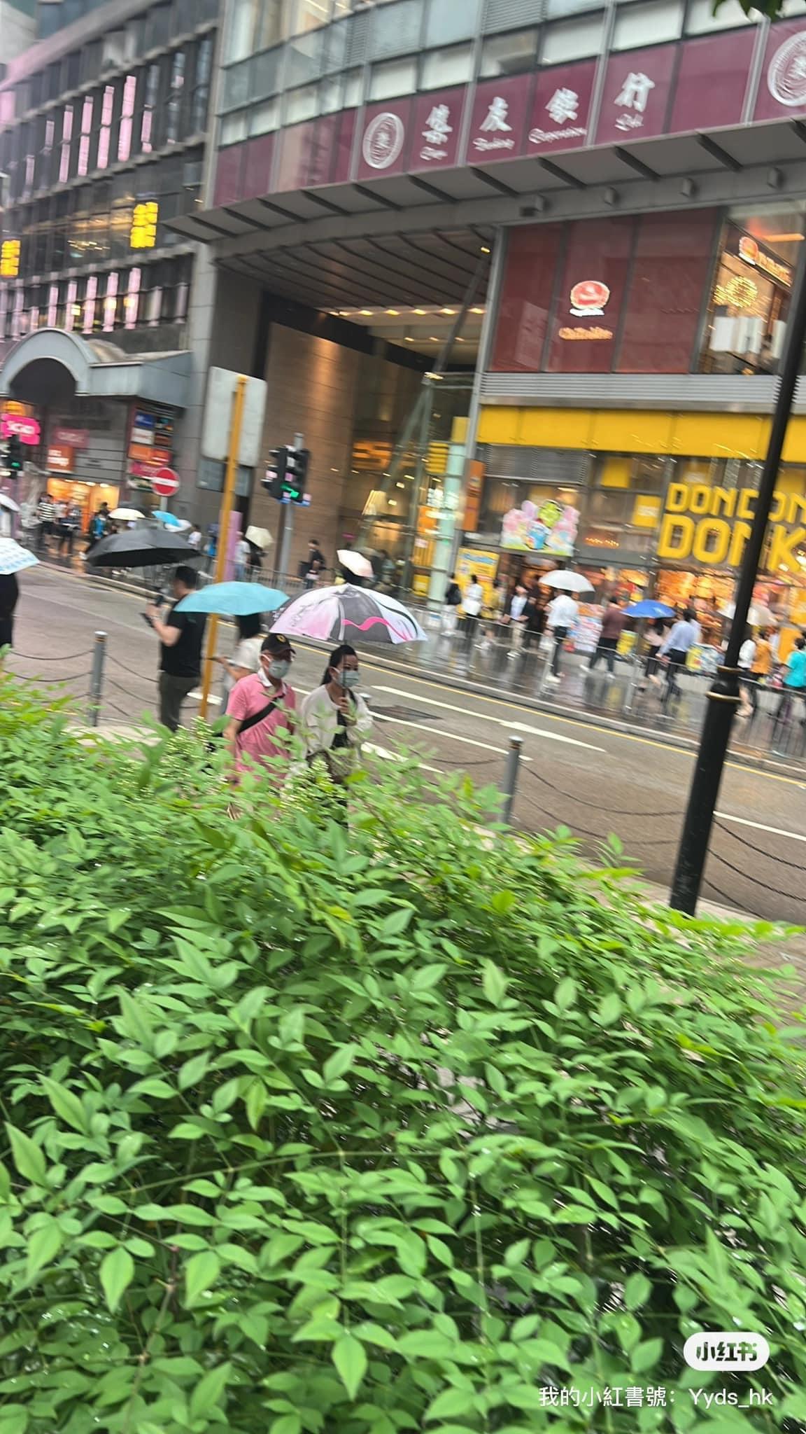 有網民在中環見到何伯夫婦手拖手,雨中漫步。