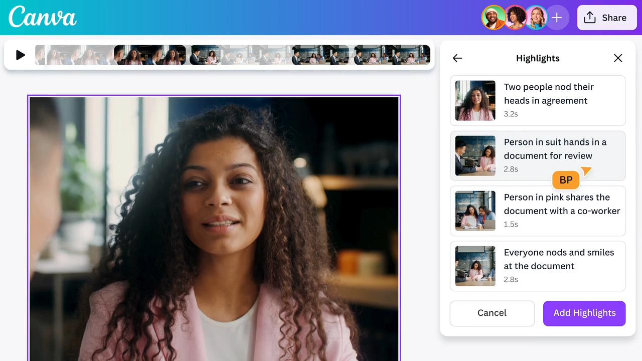 Canva新功能|影片編輯器可利用全新強調功能作AI修正。