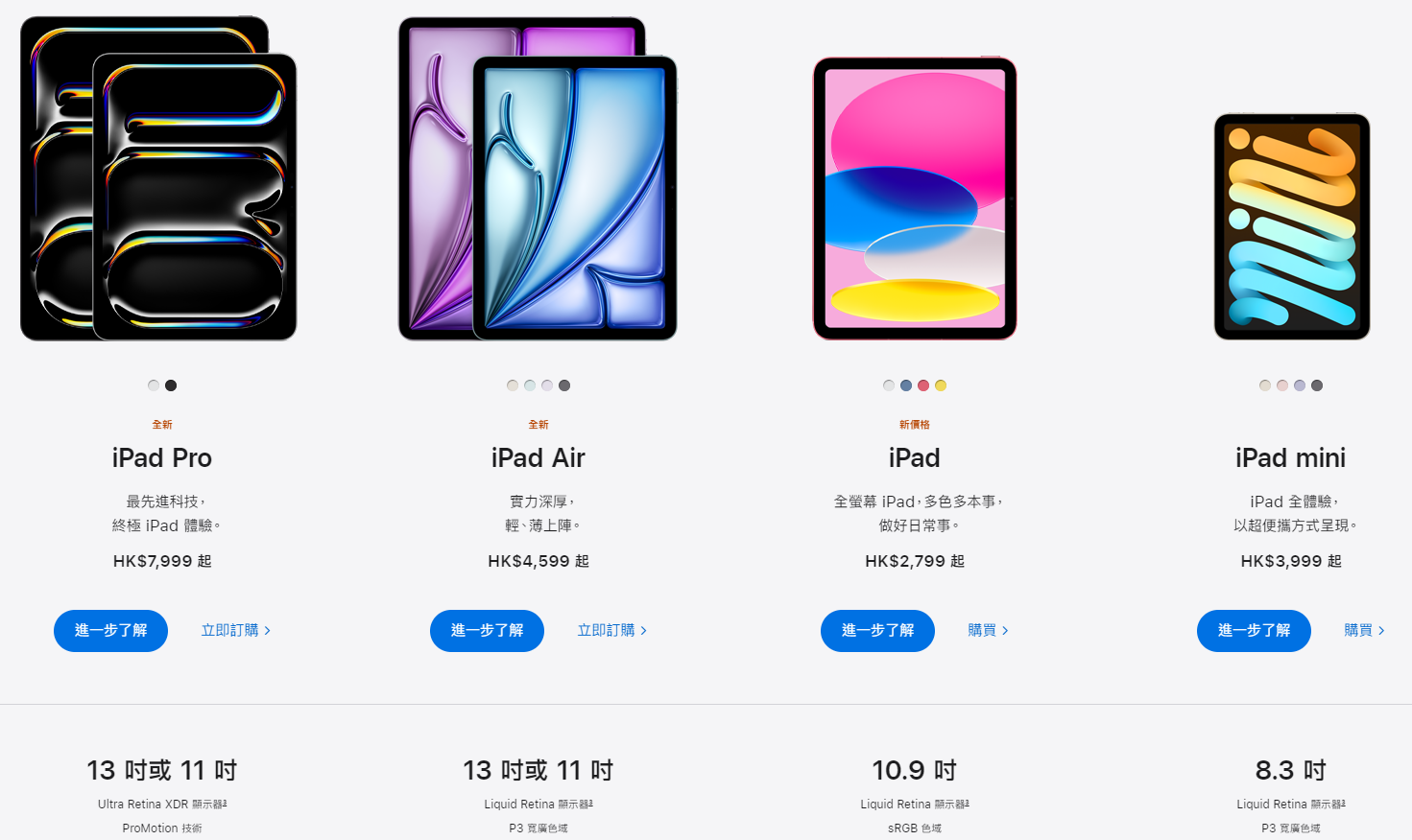 iPad 2024|可於Apple官網比較各iPad的性能。