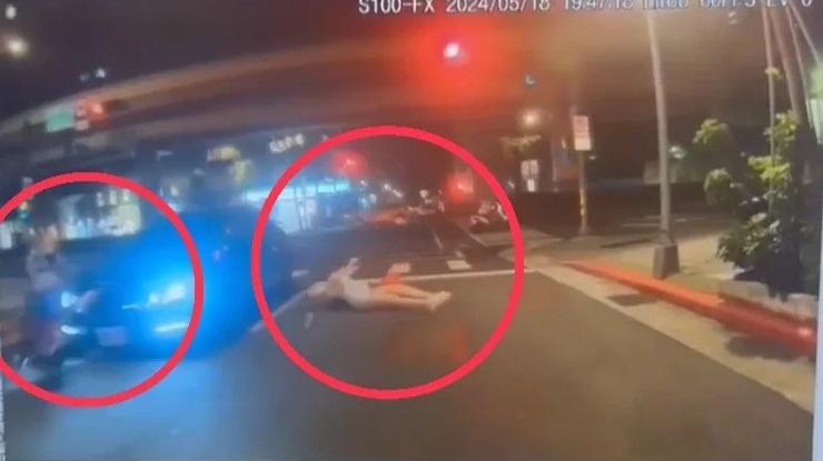 港母女台北遇「行人地獄」逐格睇。(網片截圖)