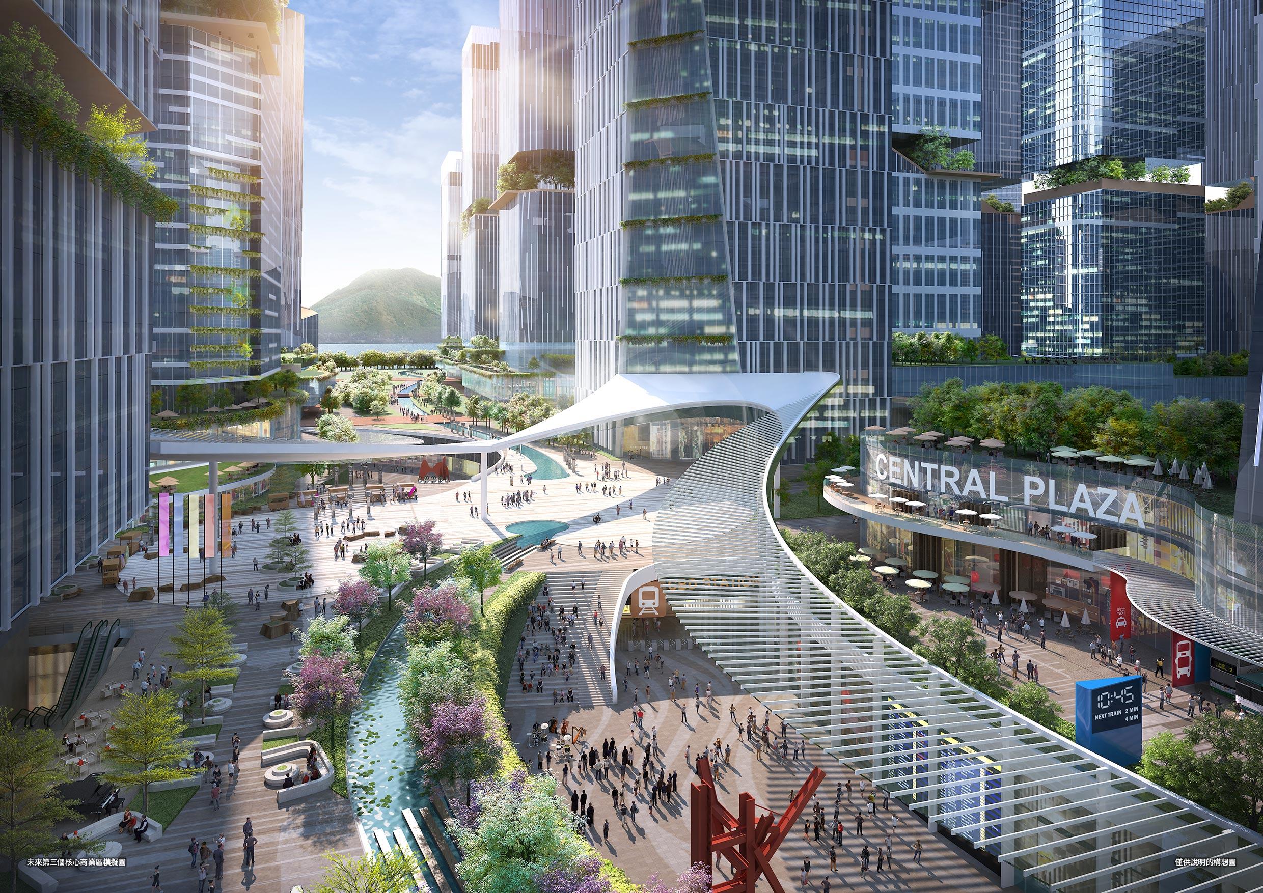 擬議交椅洲人工島提供大片土地,可作整體綠色規劃(發展局圖片、交椅洲人工島構想圖)