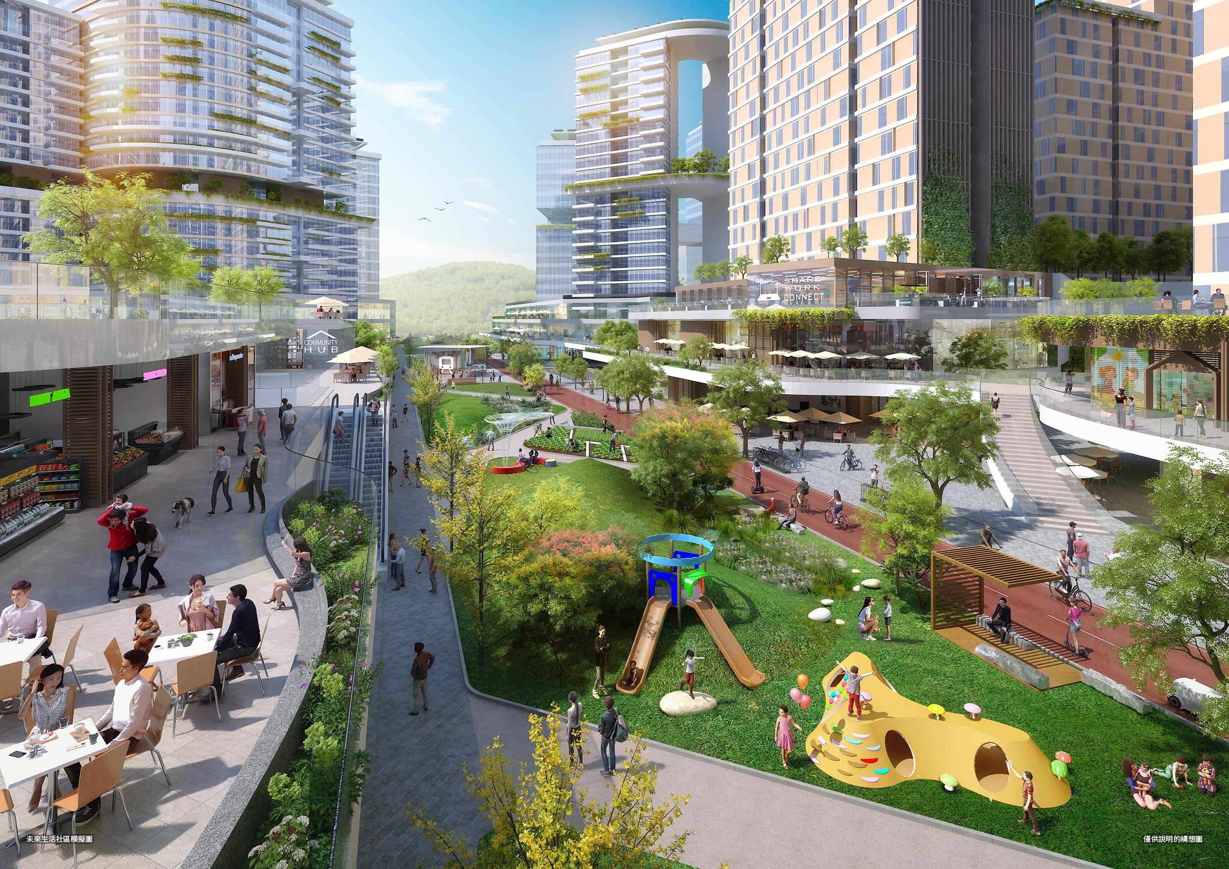 擬議交椅洲人工島提供大片土地,可作整體綠色規劃(發展局圖片、交椅洲人工島構想圖)