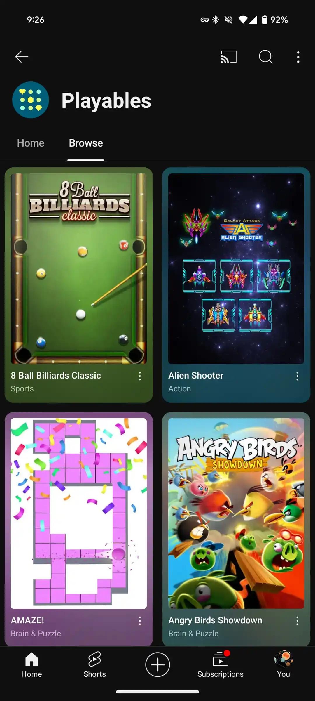 YouTube Playables設有不同種類的遊戲。(相片來源:9to5Google)