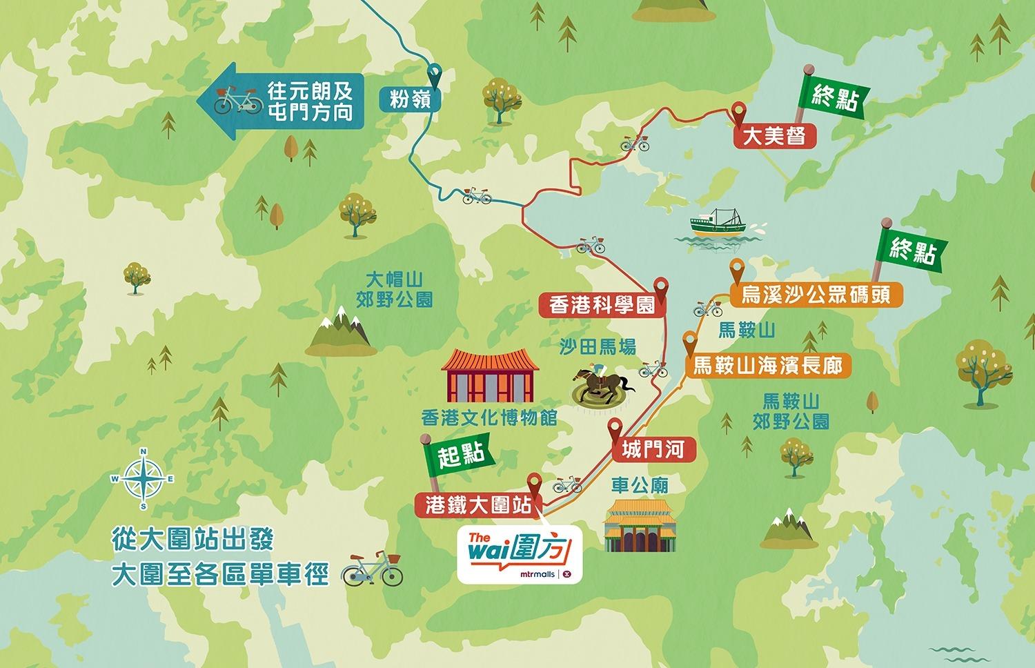 規劃適合你的單車路線,由大圍出發,欣賞沿途風光。