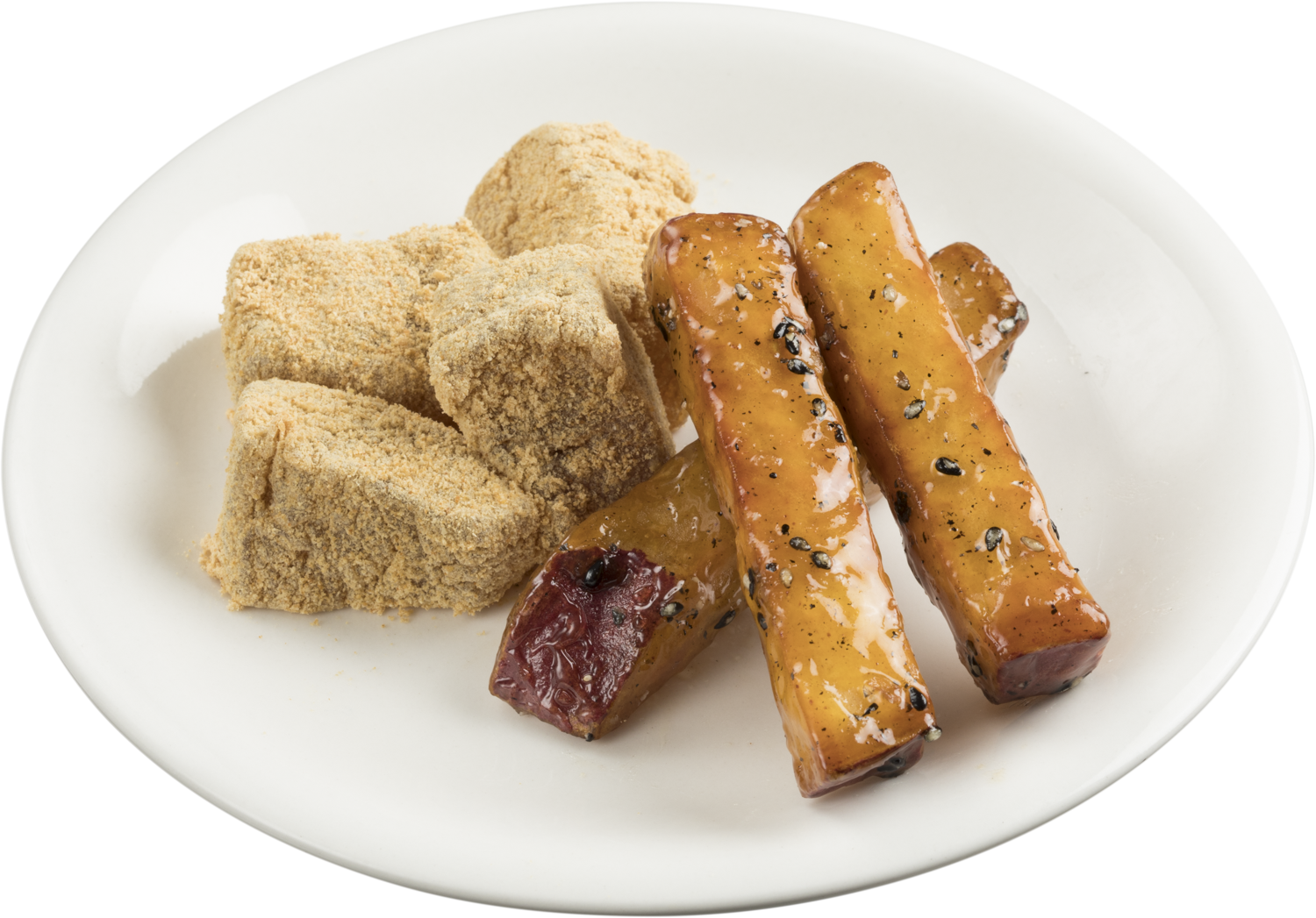 日式焦糖蕃薯配黃豆粉蕨餅_22元