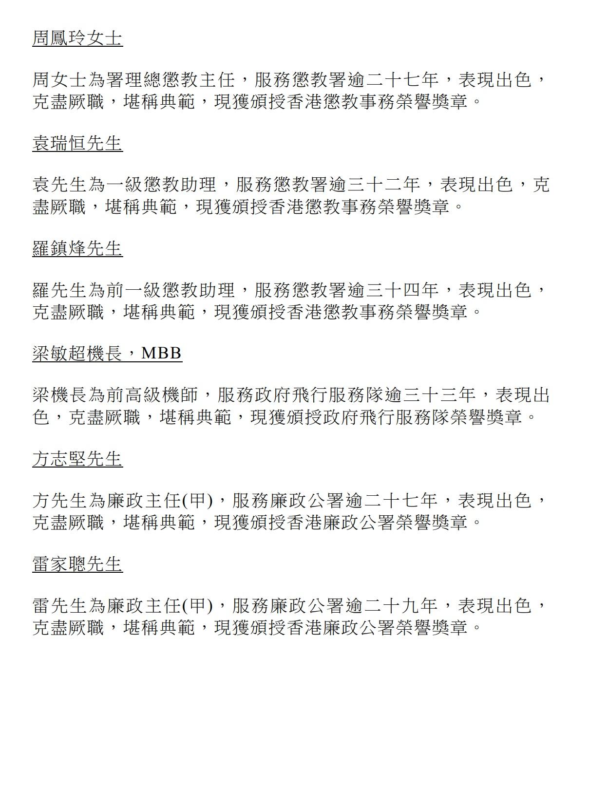 授勳2024|紀律部隊及廉政公署榮譽獎章。(政府新聞處)