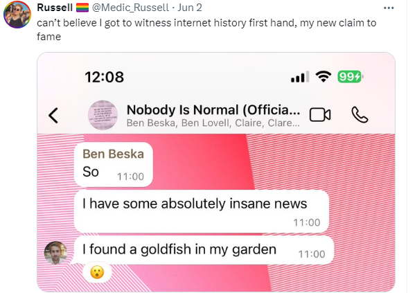 友人表示不敢相信自己成為了「金魚Alice」這件網上歷史事件的第一身目撃者。(互聯網)