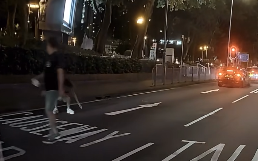 的士司機見兩女倒地後趁機步往的士方向,此時黑衣女起身跟隨,片段完結。 FB「車camL(香港群組)」影片截圖