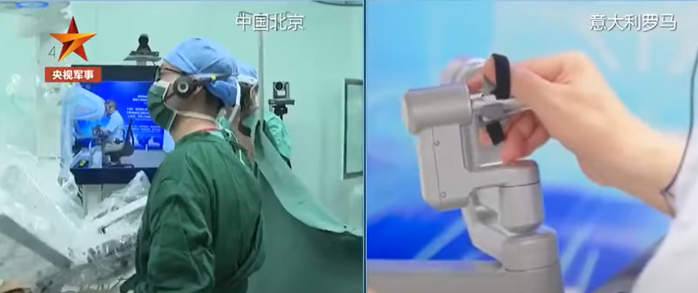 一名前列腺癌病人在北京接受手術,但醫生卻身在8,100公里外的意大利羅馬遙距操刀。(影片截圖)