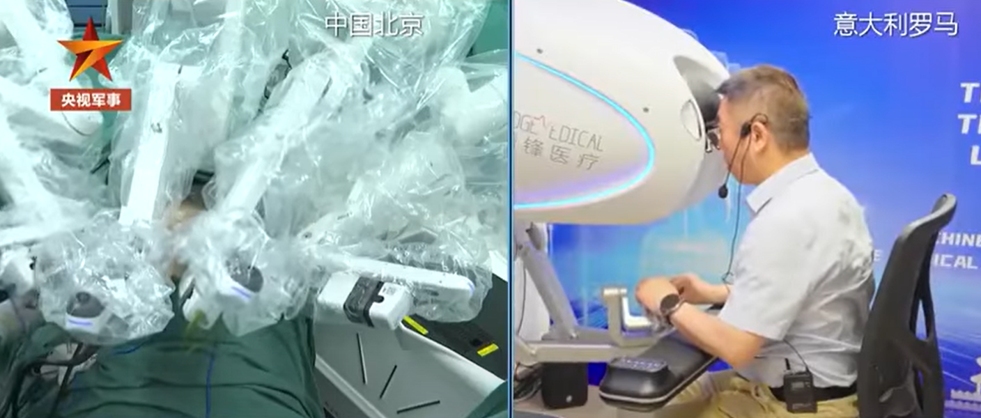 一名前列腺癌病人在北京接受手術,但醫生卻身在8,100公里外的意大利羅馬遙距操刀。(影片截圖)