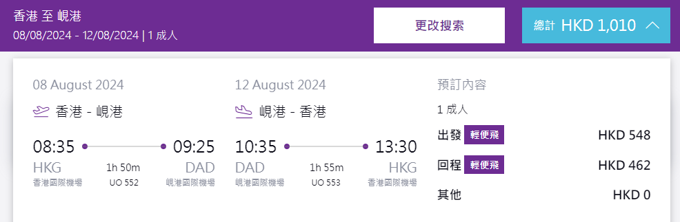 來回連稅峴港$1,010