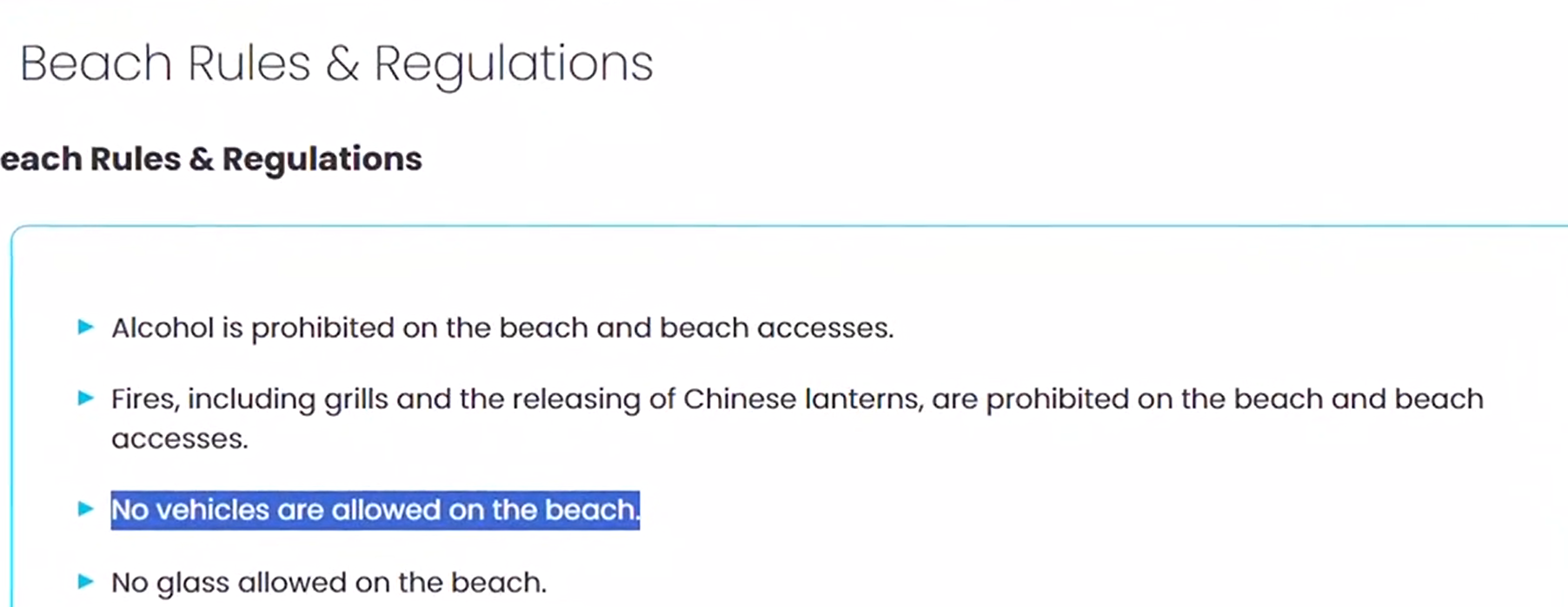 當地條例規定所有車輛不得進入海灘。(互聯網)