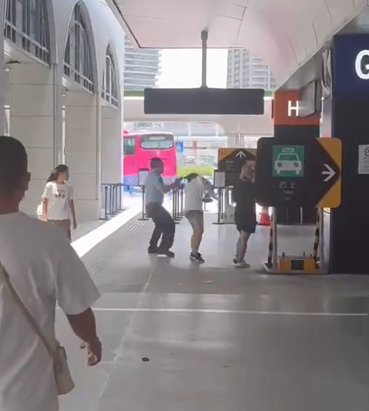 澳門橫琴口岸有警員執法期間,拉扯一名涉案女子的頭髮 影片截圖