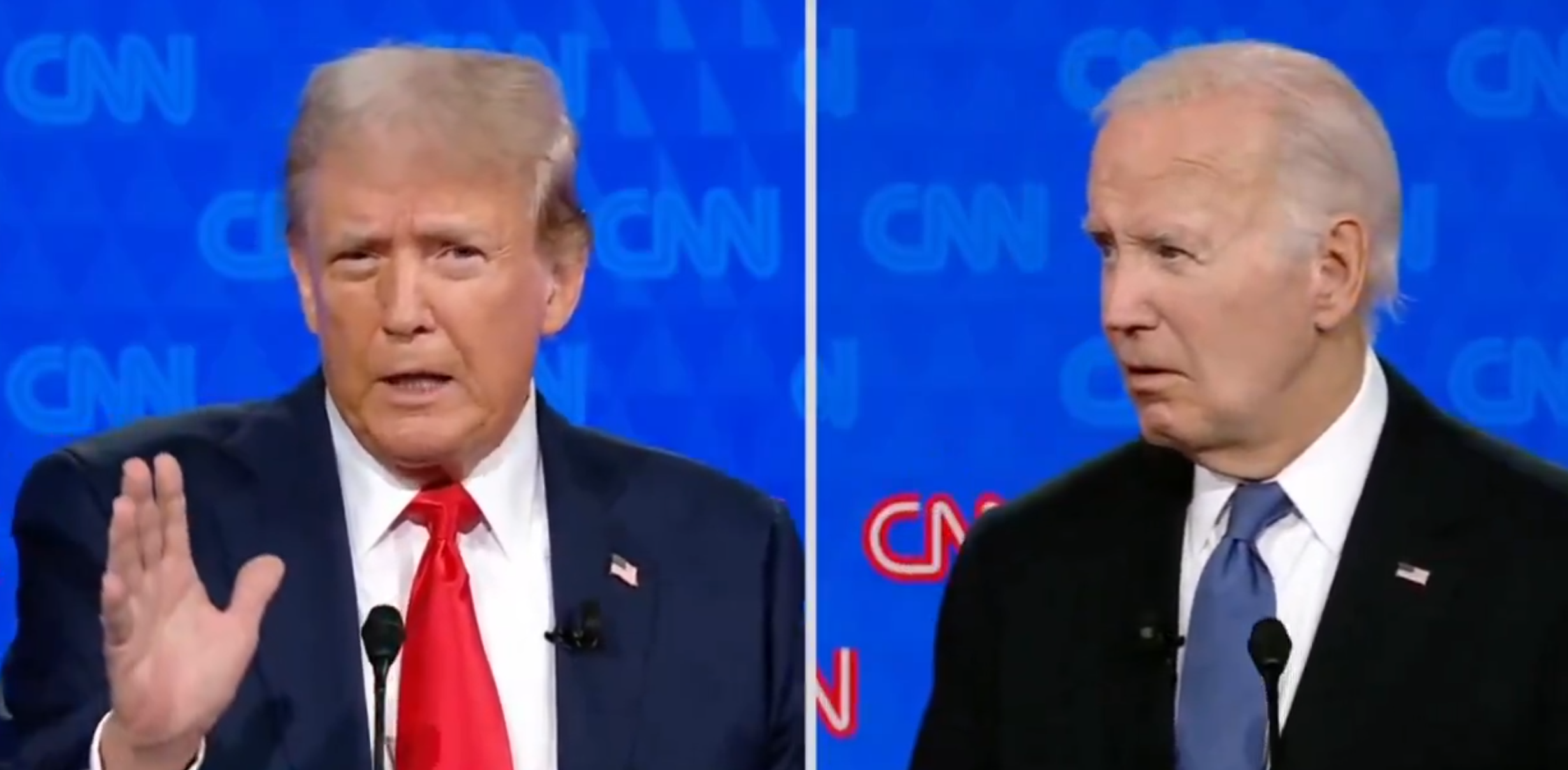 特朗普直指:「我真的不知他最後幾句在說甚麼,我覺得他也不知自己在說甚麼。」此時拜登一臉愕然地望着特朗普數秒。(電視畫面)