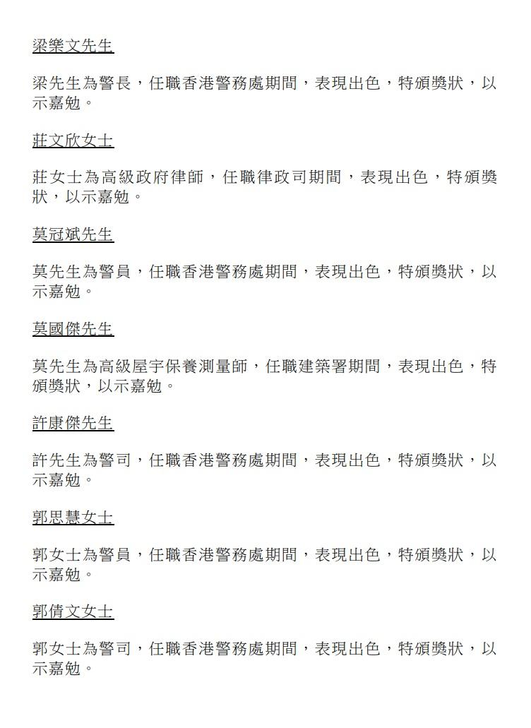 授勳2024|行政長官公共服務獎狀。(政府新聞處)