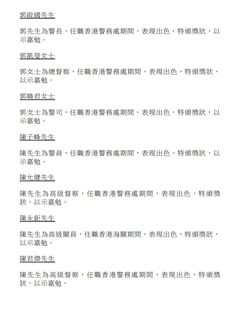 授勳2024|行政長官公共服務獎狀。(政府新聞處)
