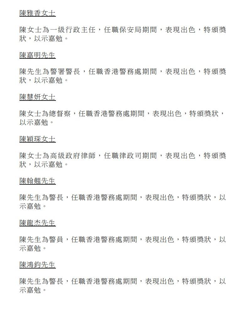 授勳2024|行政長官公共服務獎狀。(政府新聞處)