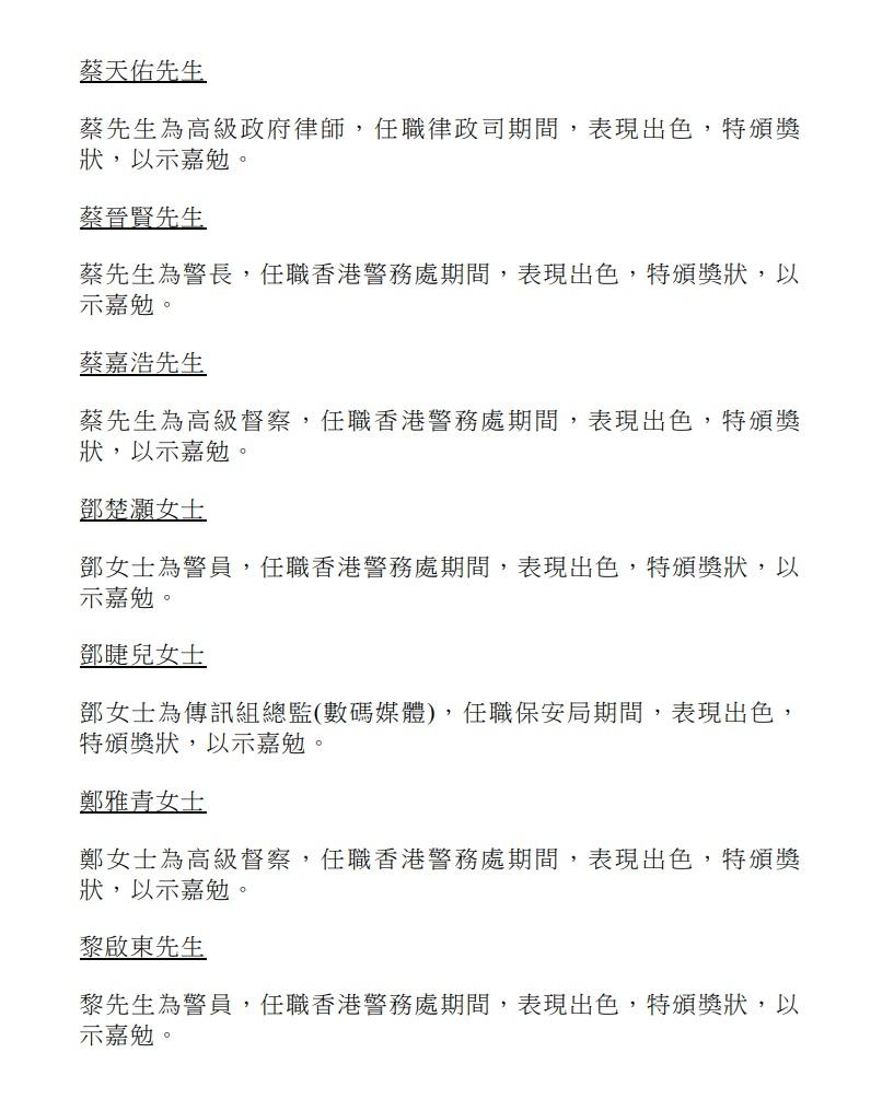 授勳2024|行政長官公共服務獎狀。(政府新聞處)