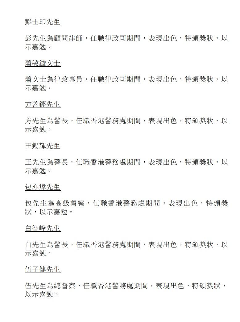 授勳2024|行政長官公共服務獎狀。(政府新聞處)