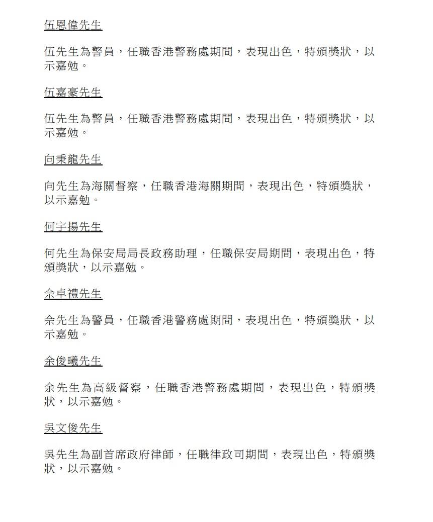 授勳2024|行政長官公共服務獎狀。(政府新聞處)