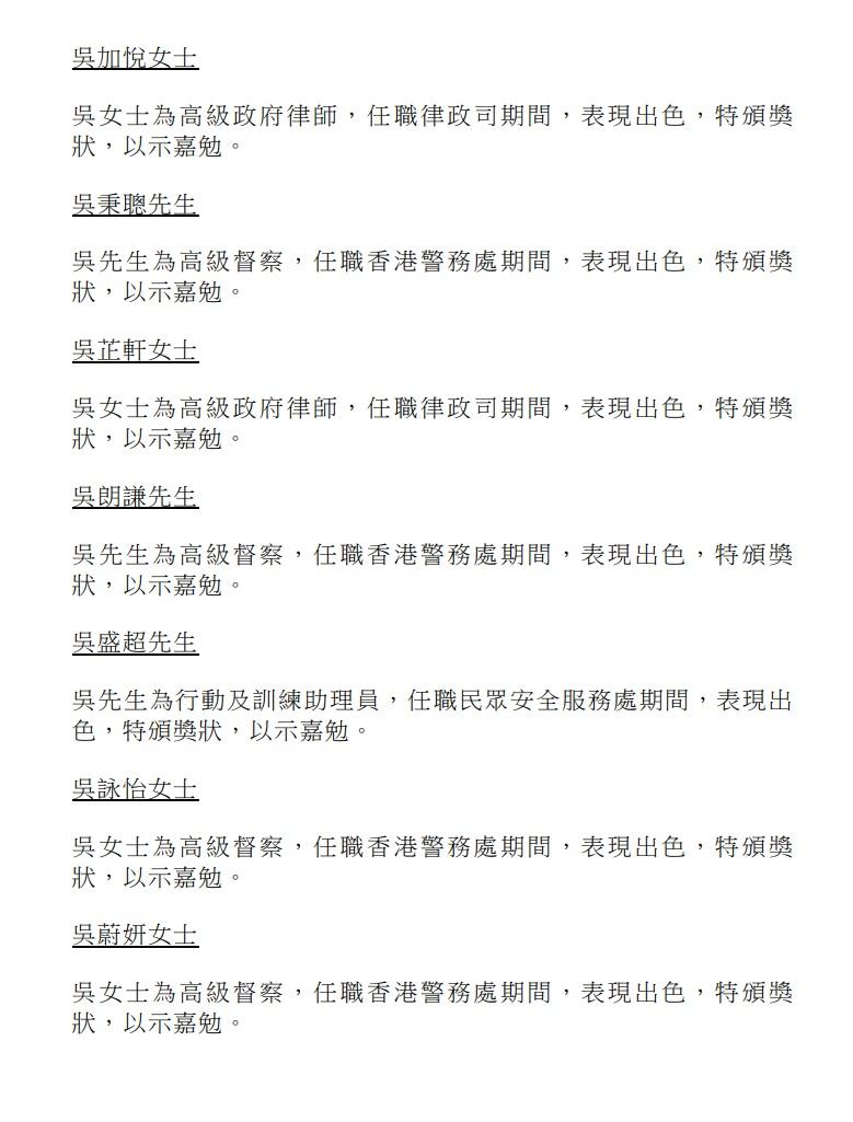 授勳2024|行政長官公共服務獎狀。(政府新聞處)