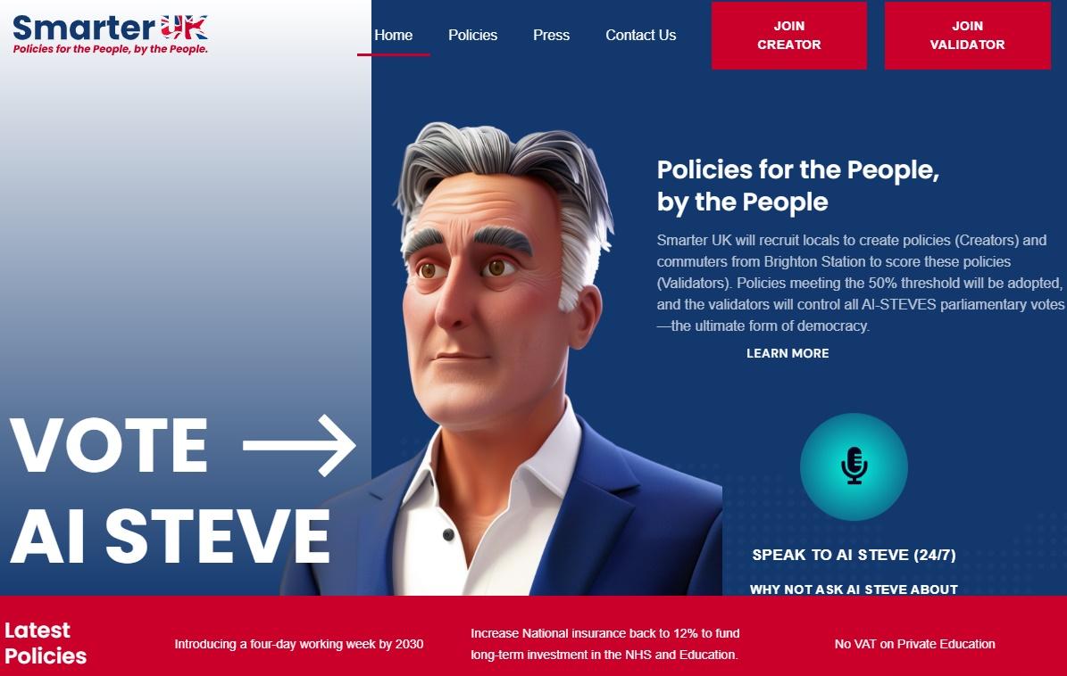 AI Steve的競選網站已經成立。(網上圖片)