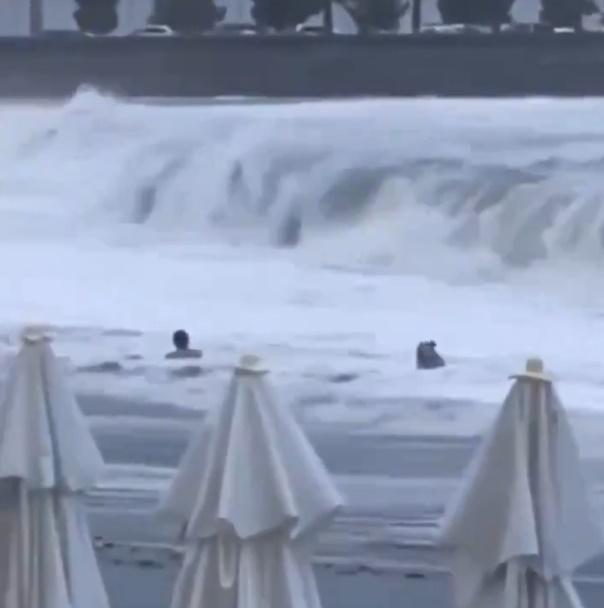 另一陣浪又淹至,將兩人沖散,女子來不及起來就被水流捲走。(X)