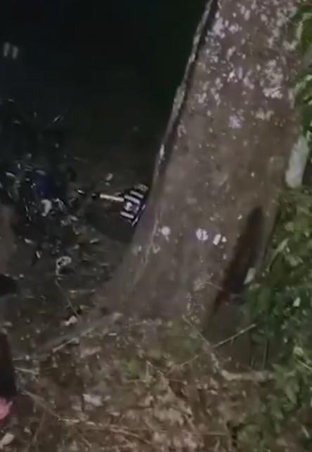 網上影片可見,一棵樹有被撞痕跡,她們乘搭的電單車撞至嚴重變形,慘不忍睹。(網上影片)