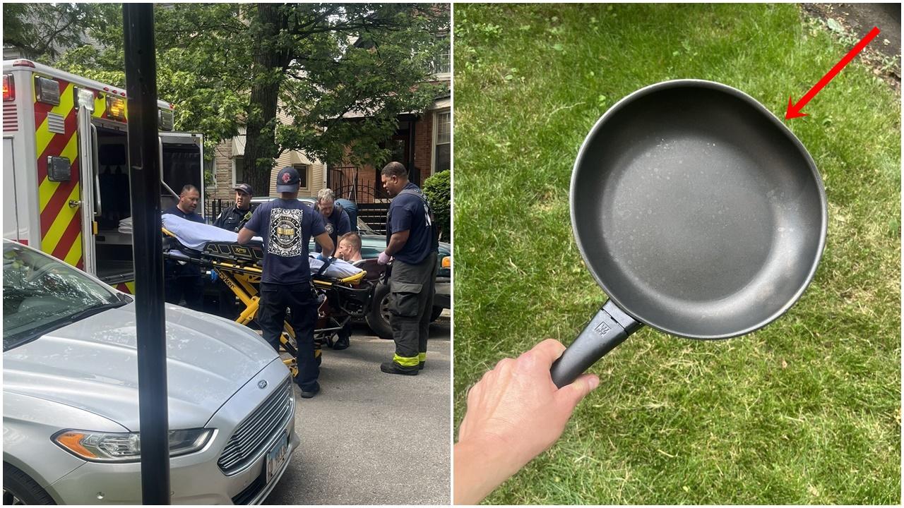 小偷受了輕傷,被送往醫院救治;至於用來防衛的平底鑊亦被打凹。(X)