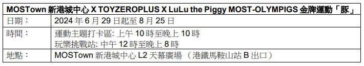 MOSTown 新港城中心 X TOYZEROPLUS X LuLu the Piggy MOST-OLYMPIGS 金牌運動「豚」