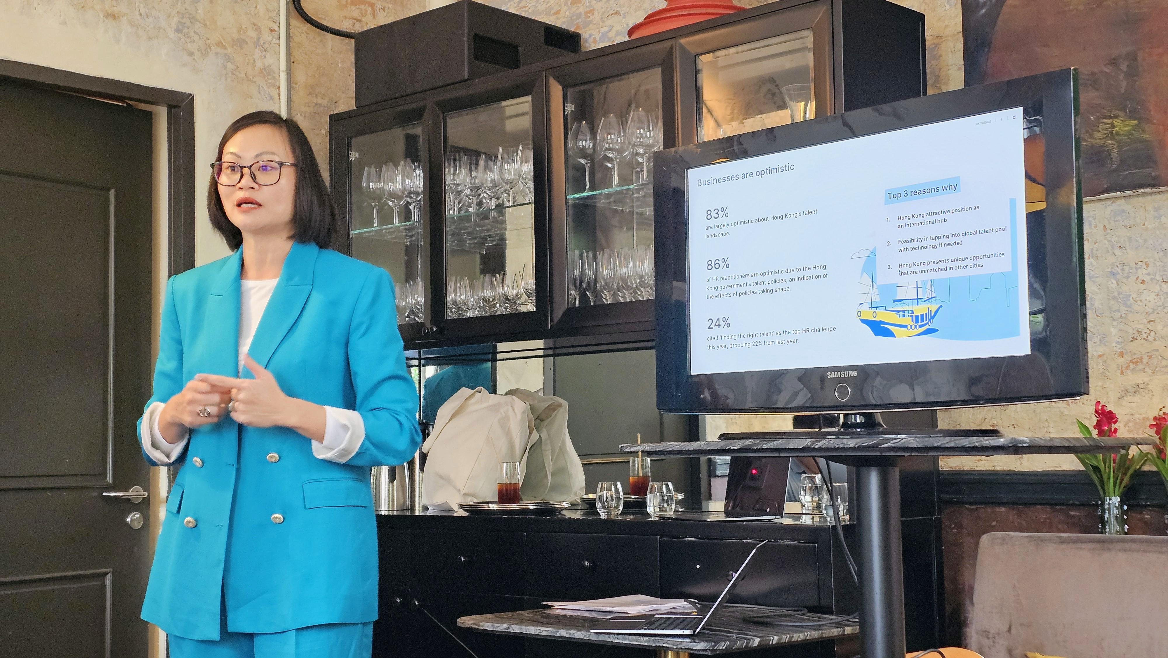 Karen指83%的受訪者對香港的人才市場感到樂觀。