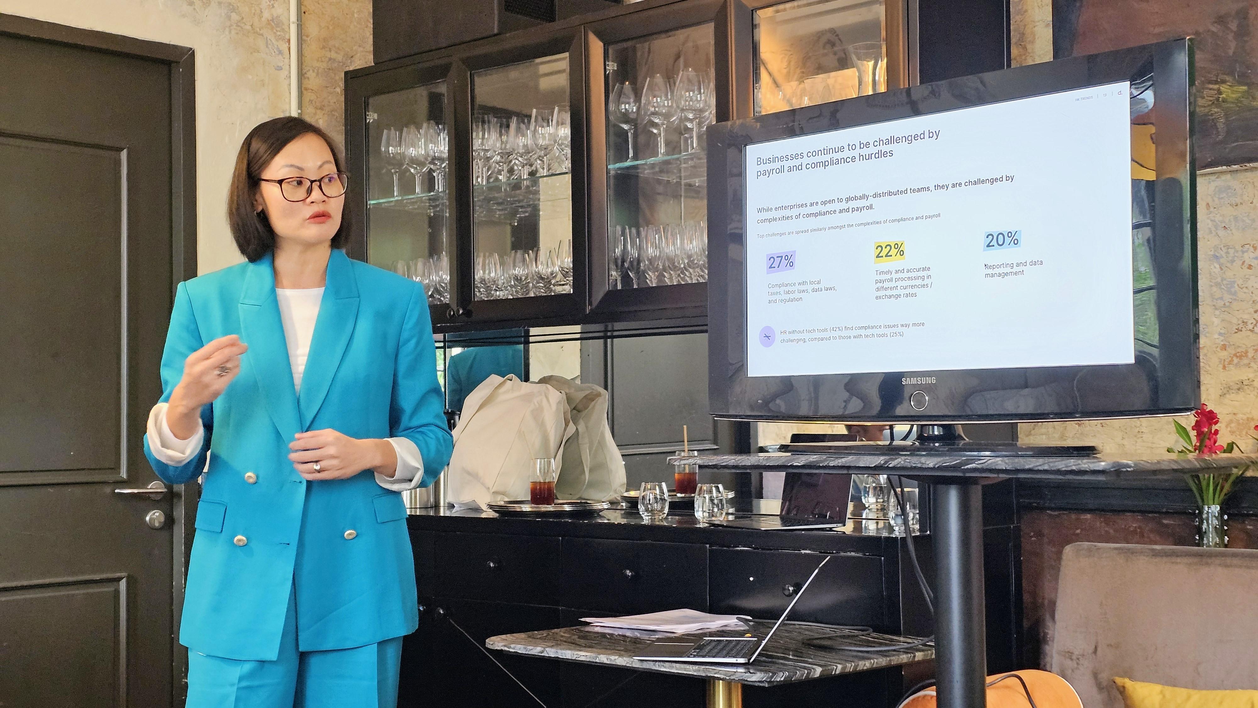 在全球團隊管理上,受訪者普遍表示最大挑戰分別在合規性和支薪程序上。