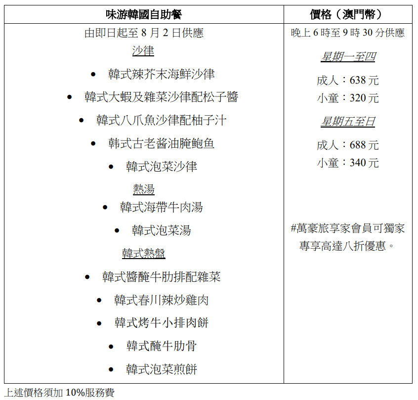 「名廚都匯」特設味游韓國自助餐