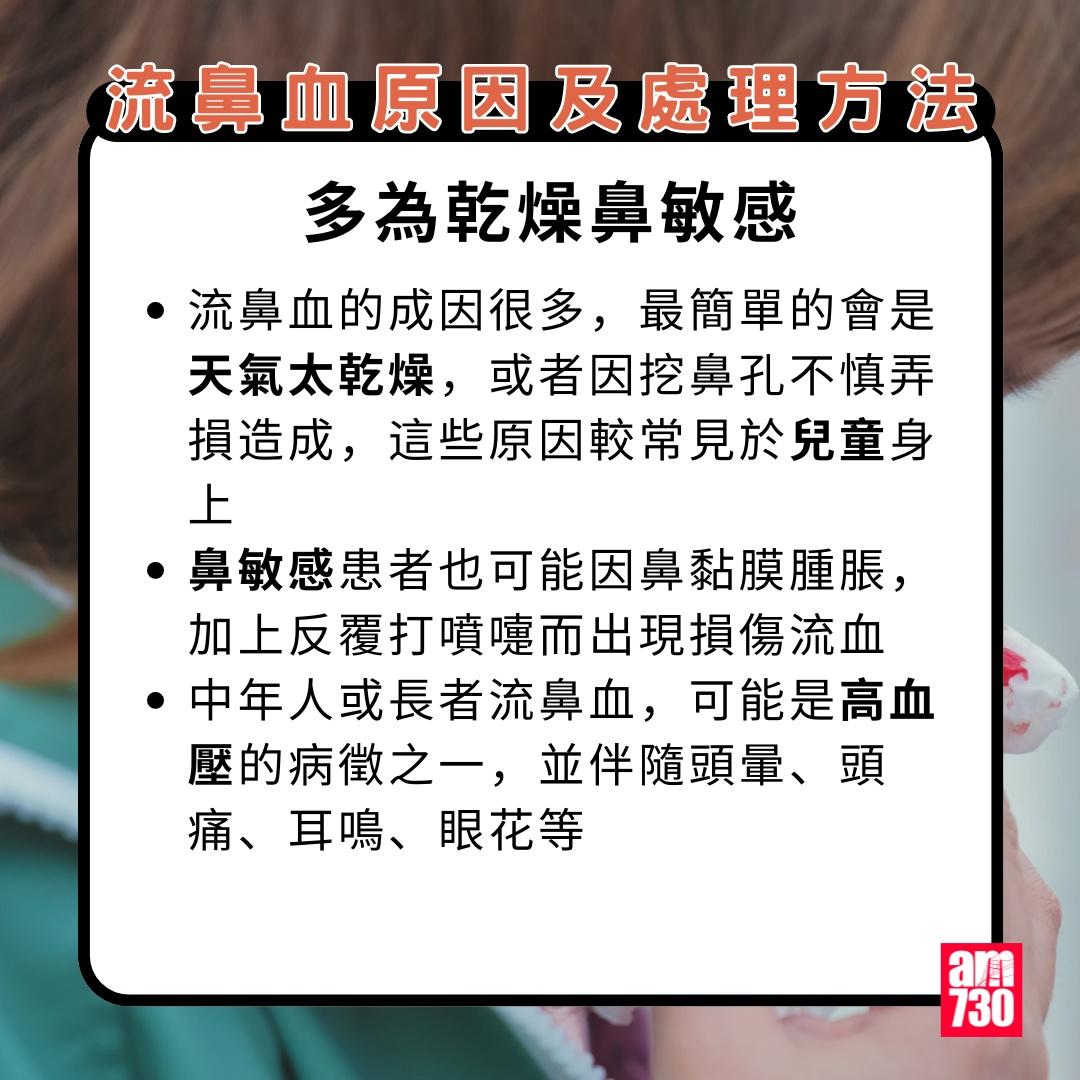 流鼻血原因及處理方法,多為乾燥鼻敏感。(am730製圖)