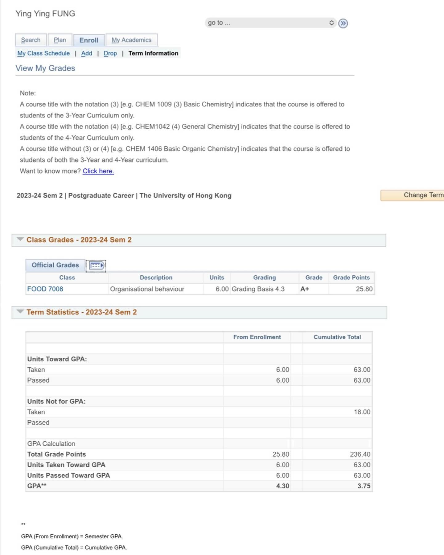 馮盈盈以一級榮譽優等成績畢業。