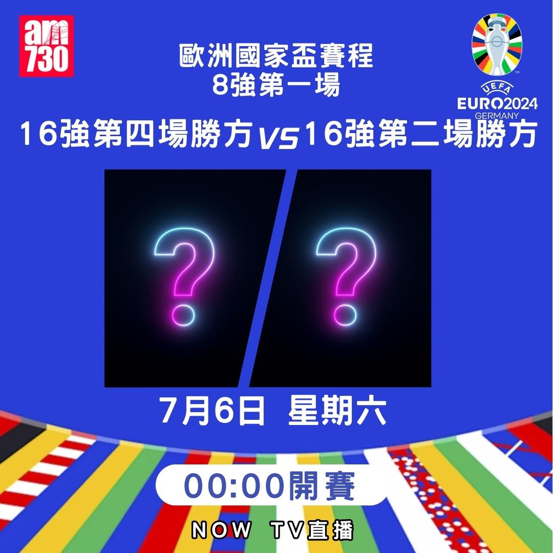 歐洲國家盃淘汰賽賽程|8強(am730製圖)