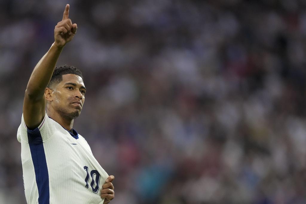 祖迪比寧咸的頭槌入球,助英格蘭上半場領先1:0。(美聯社)