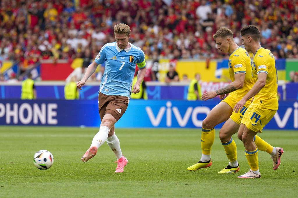 比利時與烏克蘭上半場互無入球,比數維持0:0。(美聯社)